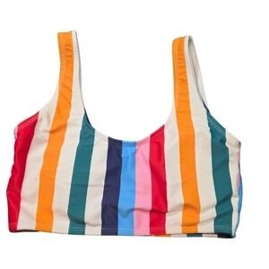 Multicolor S/M Rainbow Striped Scoop Neck Bikini Top Women Swimwear Colorful